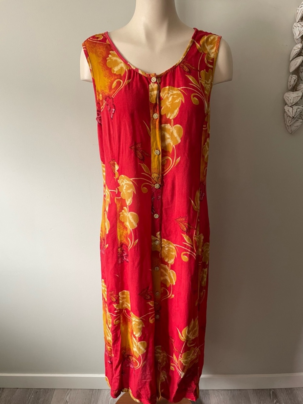 90s Vintage Mantles Dress Front Button Down Floral Botanical Tropical Beach